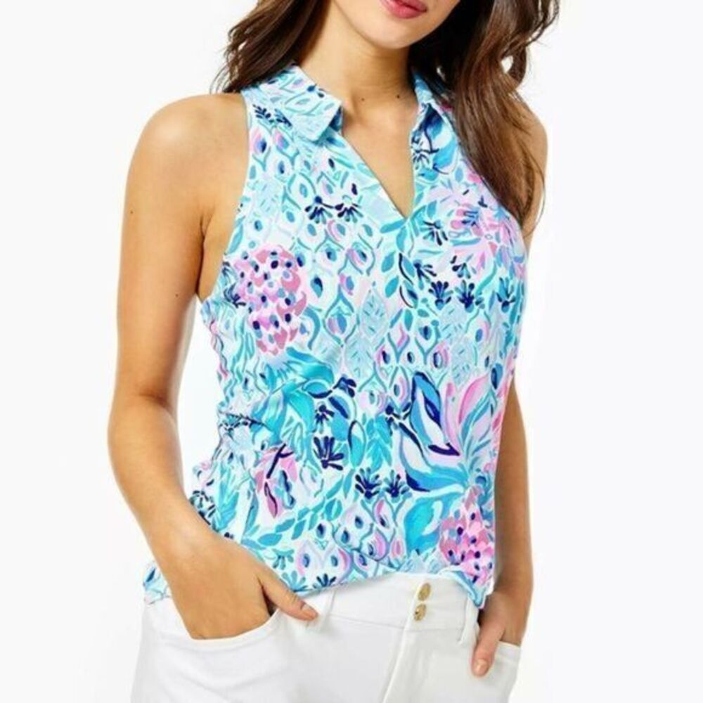 LILY PULITZER NWT Luxletic Lakelyn Bra Sleeveless Bra Polo Top XXS